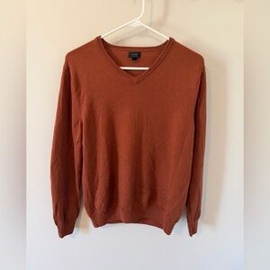 J. Crew Men’s V Neck Sweater Size Medium Rust Orange 100% Merino Wool